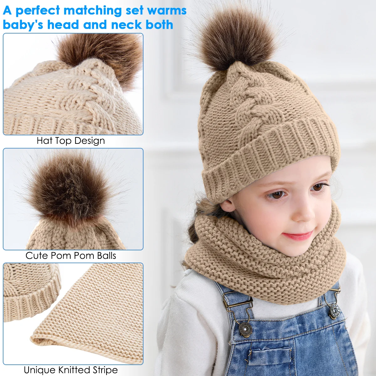Puseky/Очаровательная теплая шапка для маленьких мальчиков и девочек, зимний шарф с капюшоном, вязаная шапка с ушками, милый Подарочный костюм для От 0 до 2 лет