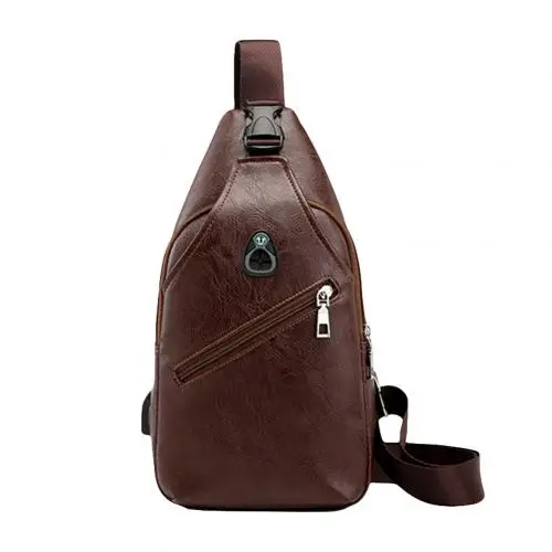Dark Brown Сумка через плечо с USB портом, с отверстием для наушников 4/5000, рождественский подарок, Мужская одноцветная сумка через плечо - Цвет: Dark Brown