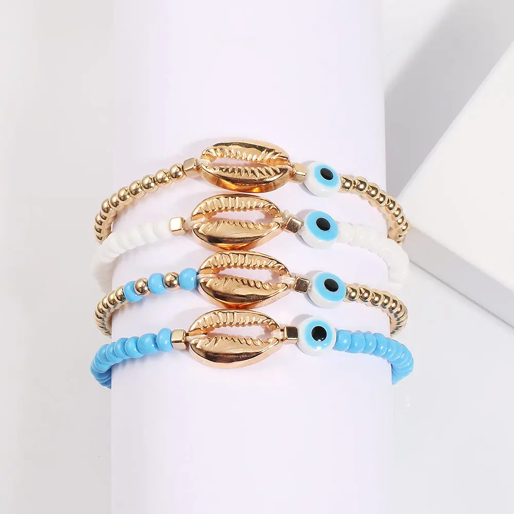

Gold Evil Eye Bracelet For Women Boho Shell Bracelet Friendship Gypsy Handmade Beaded Desginer Bracelet Gift For Girl