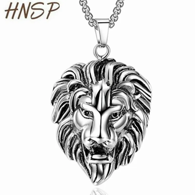 

HNSP 60cm Stainless steel chain Lion pendant necklace for men male Personalized jewelry gift