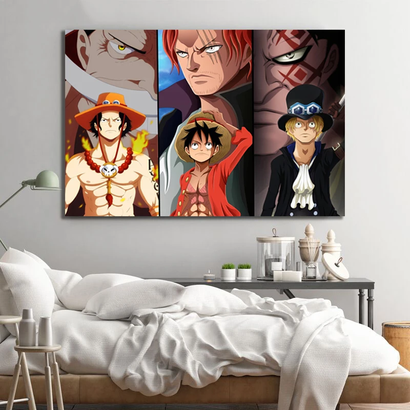 Modular Pictures Wall Art Poster One Piece Sabo Luffy Ace Hd Printed Canvas Painting Japanese Anime Home Decoration Living Room Painting Calligraphy Aliexpress