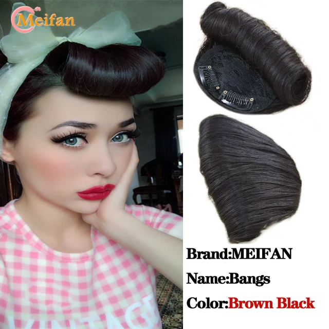 MEIFAN Clip in Hair Bangs Extension Hairpiece Synthetic Natural Fake Bang Hair Piece Air Bangs Clip on Bangs Black Brown LH36-4