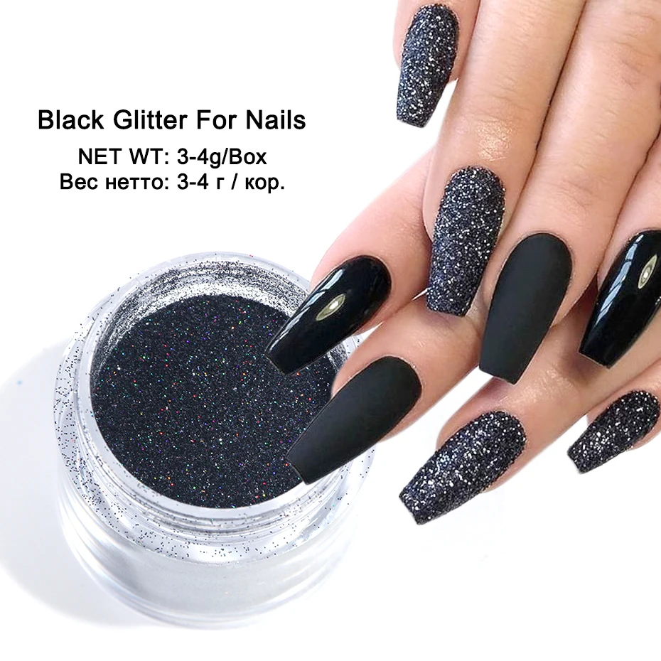 1 Box Shiny Iridescent Glitter Sugar Sand Powder For Nails 3D Acrylic Flowers Design White Black Sequins Decoration LAMN01-08-1