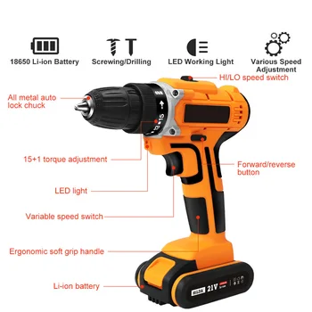 

2020 Hot Sale 21V Cordless Electric Drill Screwdriver Wireless Power Driver With Battery Kit Brand New And High Quality