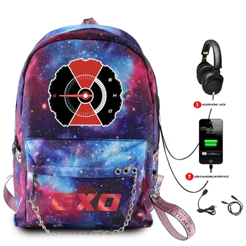 

Kpop EXO 3D Starry Sky Backpack Multifunction USB Charging Travel Bag For Teenagers Boys Girls School Bags Canvas Travel Bags