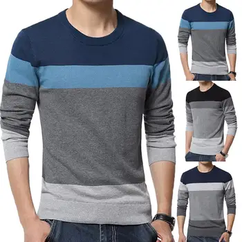 

2020 Fashion Men Sweater Color Block O Neck Long Sleeve Pullover Sweaters Men's Blouse Knitted Winter For Men's Clothing