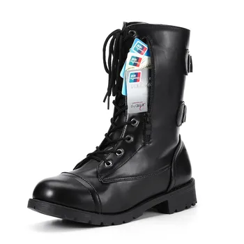 

Hot Sale Flat Platform Boots Women Shoes with Pockets AutumnWinter Fashion Round Toe Lace-up Leather Boots Ladies Shoes