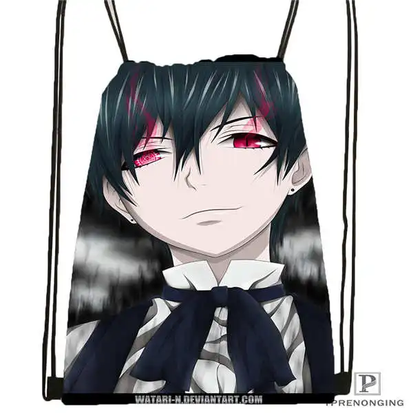 Drawstring Backpack Custom Ciel. Phantomhive. full.@ 01 походная сумка на шнурке милый рюкзак для детей(черная спинка) 31x40 см#180611-01-07 - Цвет: Drawstring Backpack