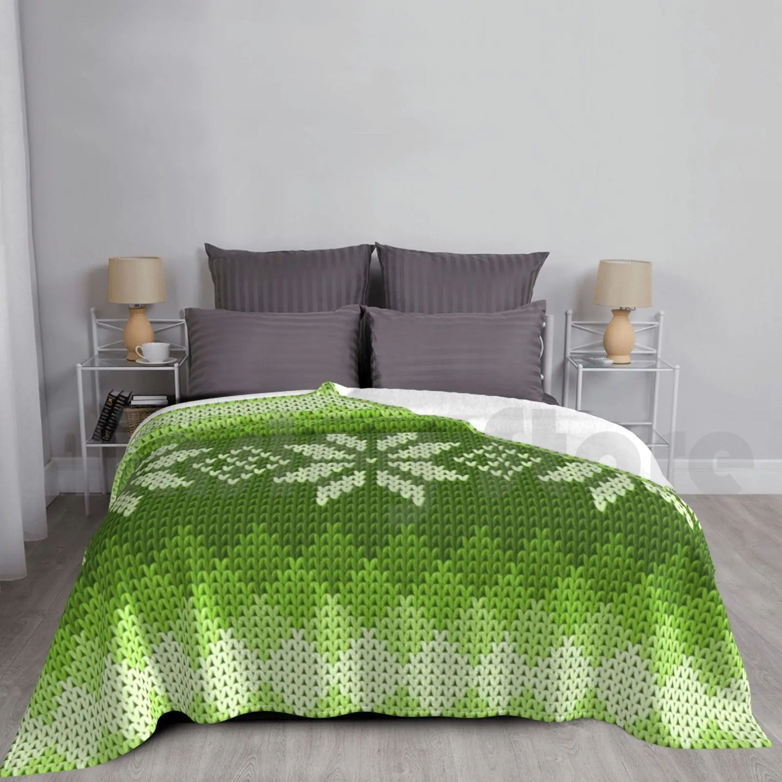 Pattern Norway Sweden Knitted Knitted Green Blanket Super Soft Warm