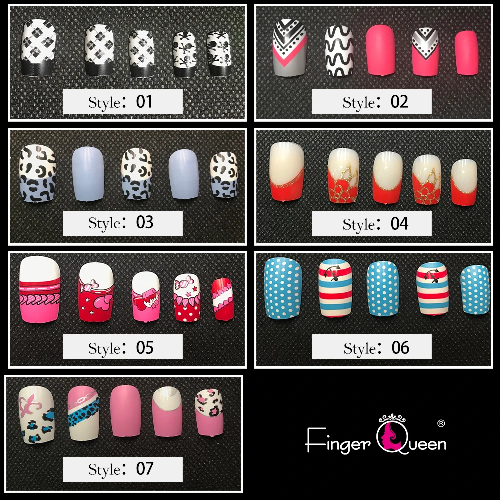 Накладные ногти от Fingerqueen мультфильм Граффити квадратные накладные 12 размеров 24