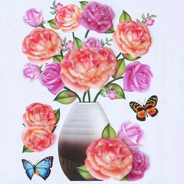 3D simulation rose flower sticker stereo simulation vase wall sticker home background decoration waterproof self-adhesive Navy Blue