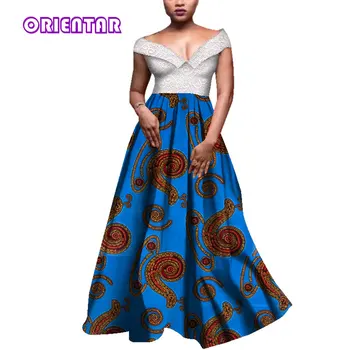 

African Dress Women Sexy V-Neck with Lace Elegant Wedding Dresses African Printed Ball Gown Plus Size African Clothing WY3983