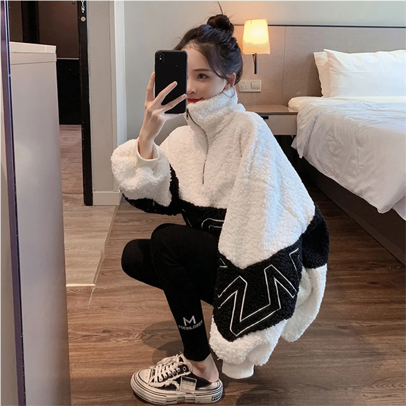 Cashmere Imitation Autumn Winter Fleece Maternity Nursing Hoodies Chic Ins Loose Breast Sweatshirt Warm Pregnancy Mother Tops