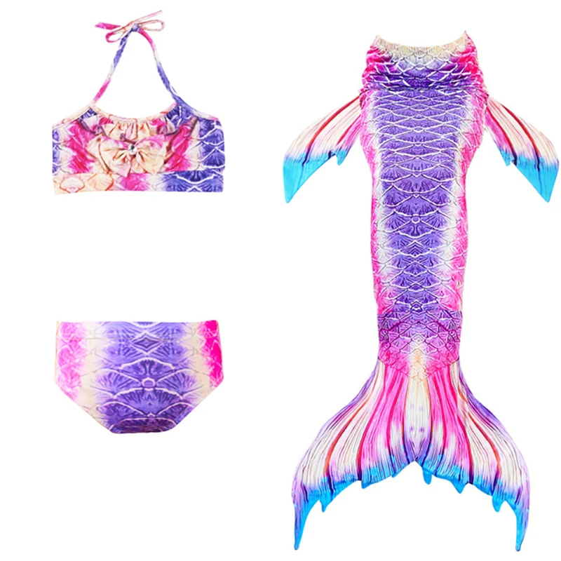 

3PCS Bikini Bathing Suit Dress for Girls with Costume Can Add Flipper Kids Girls Mermaid Tails with Fin Swimsuit