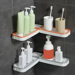 Bathroom Corner Punch-Free Rack Wall Corner 180 Rotation Bathroom Shelves Shelf Holder Wall Mounted Type Storage Rack Organizer