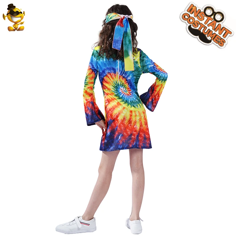 New Style Girl's Rainbow Hippie Dress Costumes for Carnival & Halloween - Kids Flower Hippies Clothes Dress image 3