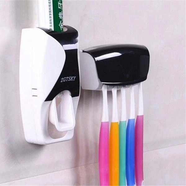

Automatic Toothpaste Dispenser Holder Family Set Wall Mounted Tooth Brush Holder Rack Squeezer Bathroom Accessories Sets