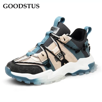 

GOODSTUS Men Mesh Clunky Sneaker Breathable New Fashion High Quality Soft Bottom Comfortable Height Increase Male Sport Shoes