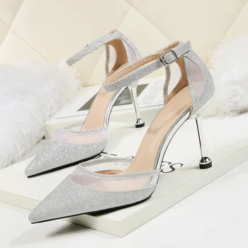 

glitter heels mary jane shoes pointed toe high heels stiletto dress shoes women black pumps valentine shoes extreme high heels