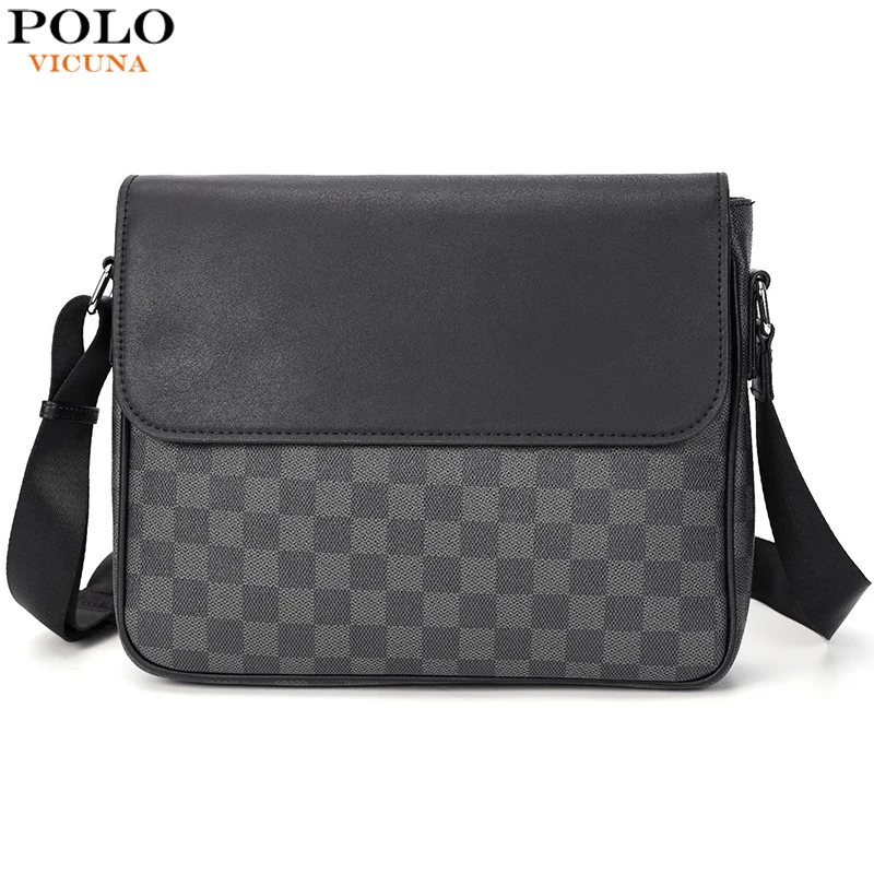 VICUNA POLO Bunsiness мужская сумка фирменный узор в клетку дизайнерские кожаные