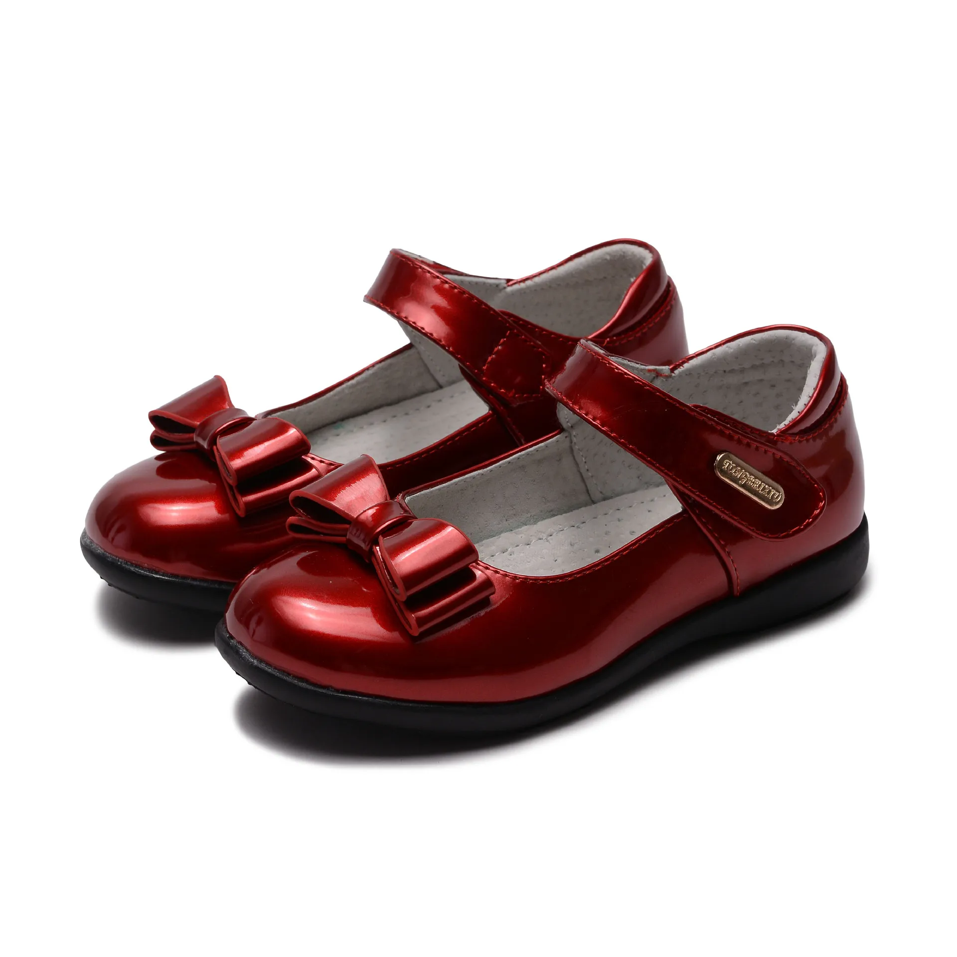

Girls' Leather Shoes Black And White with Pattern Children Leather Lining yan chu xie 2019 Spring New Style Big Boy Princess Sho