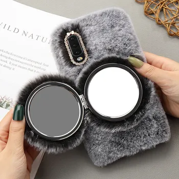

LCHULLE Case for Samsung A10 A20 A30 A40 A50 A70 Cute Warm Fluffy Furry Mirro Fashion Protective Soft Fur Phone Back Cover Coque