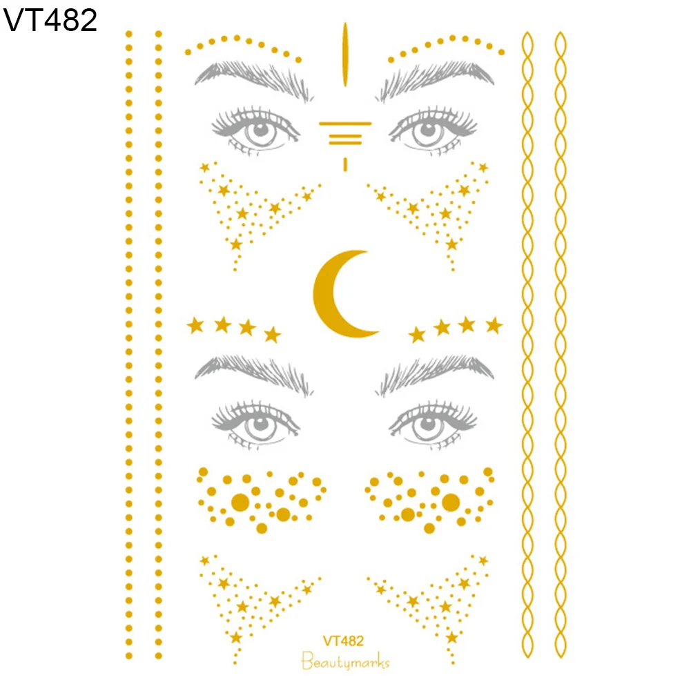 2Pcs Waterproof Shiny Metallic Gold Glitter Tattoo Sticker Temporary Body Art Men Fashion Body Art Kids Children Hand Fake 2Pcs Waterproof Shiny Metallic Gold Glitter Tattoo Sticker Temporary Body Art Men Fashion Body Art Kids Children Hand Fake