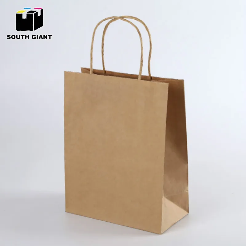Перерабатываемые крафт-бумажные пакеты с ручками для покупок подарок пищевой белый коричневый розовый черный цвет на заказ - Цвет: Brown