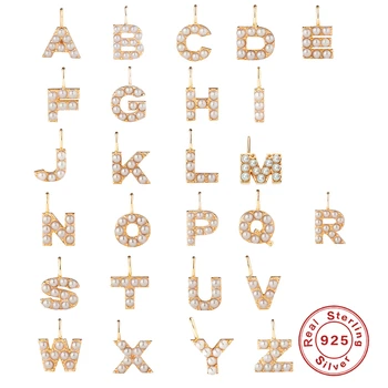 

925 Sterling Silver Pearl Initial Letter Pendant Necklaces For Woman Girls A-Z Alphabet Collare Necklace Charm Jewelry Pary Gift