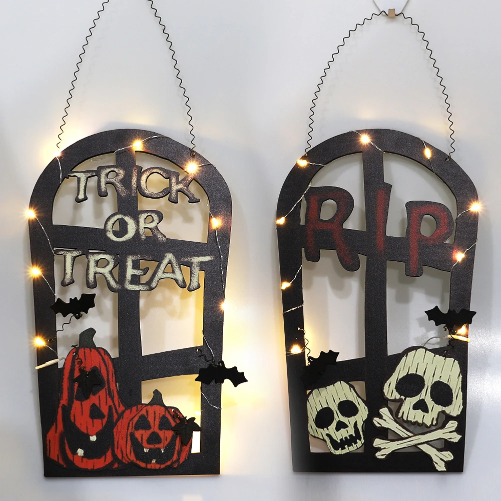 Halloween Decoration Tombstone Shape LED Lamp Door Hanging Pumpkin Head Welcome Sign Wall Listing for | Дом и сад