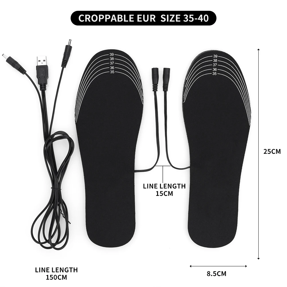 35-40 yards 1 пара многоразовые моющиеся стельки с подогревом USB, теплые стельки для ног с электрическим подогревом, теплые зимние стельки для обуви - Цвет: 35-40 yards