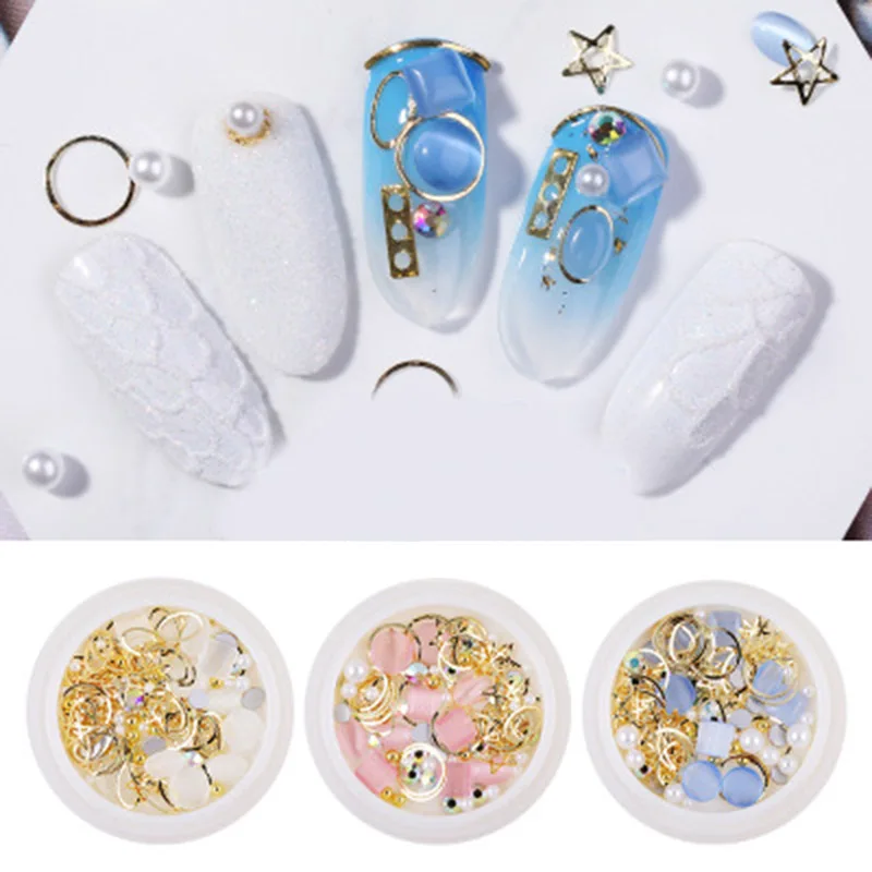 

High Quality Mixed 3D DIY Metal Nail Decorations Rivet Crystal Rhinestones Nail Studs Manicure Accessories