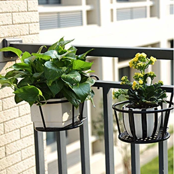 

Over the Rail Hanging Flower Pot Holder Balcony Railings Wall Iron Flower Pots Holder MU8669