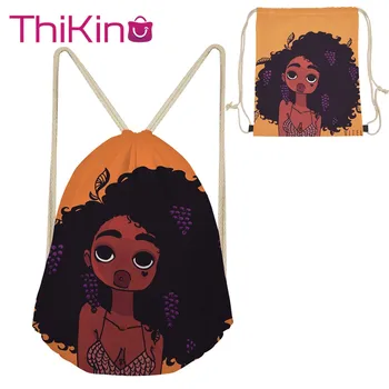 

Thikin Afro Black Girl Casual Sack Drawstring Bag for Girl Travel Backpack Toddler Softback Lady Beach Mochila DrawString Bag