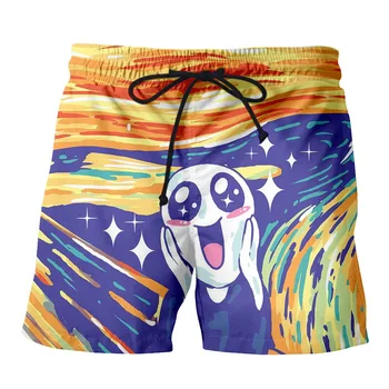 

3D Funny Expression Printed Board Shorts Drawstring Elastic Waist Beach Short Watersport Summer Male Clothing Short Trousers