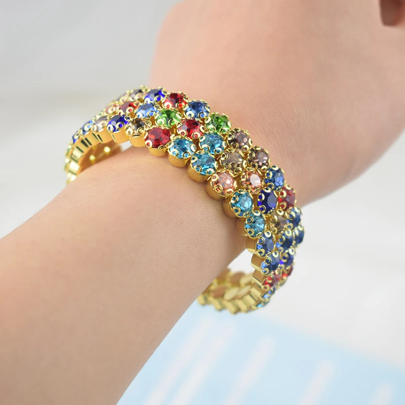 Ladies Crystal Rhinestone Bracelet Bangle Adjustable Wide Cuff Bracelet Bride Crystal Stretch Bracelet Jewelry for Women's Gifts 6