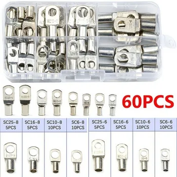 

60PCS Bare Tinned Copper Crimp Terminals Ring Insulated Seal Electrical Wire Connectors Crimp Terminal Connector Kit