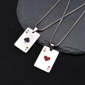 

2020 Lucky Ace of Spades Heart A Mens Stainless Steel Necklace Poker Pendant for Male Casino Fortune Playing Cards Dropshipping