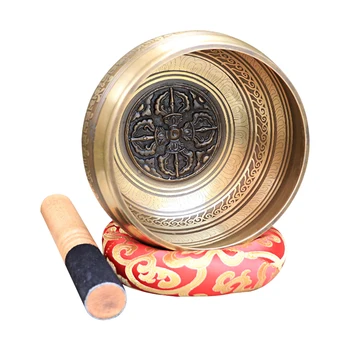 

Handcrafted Chakra Healing Silk Cushion With Mallet Buddhism Tibetan Singing Bowl Set Alloy Relaxation Gift Meditation Yoga