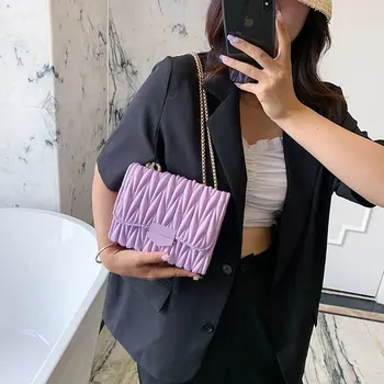 

Creative Pleated Shoulder Bag Fashion Women's Crossbody Bag PU Leather Female Chain Messenger Daily Packet