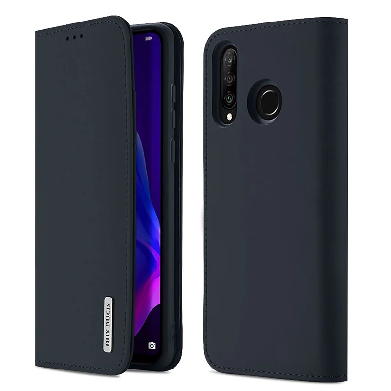 Чехол из натуральной кожи для huawei P30 Lite& Nova 4e флип-Бумажник Мягкий защитный с выдвижной ножкой из воловьей кожи чехол для Карт Подставка для телефона сумка - Цвет: Синий