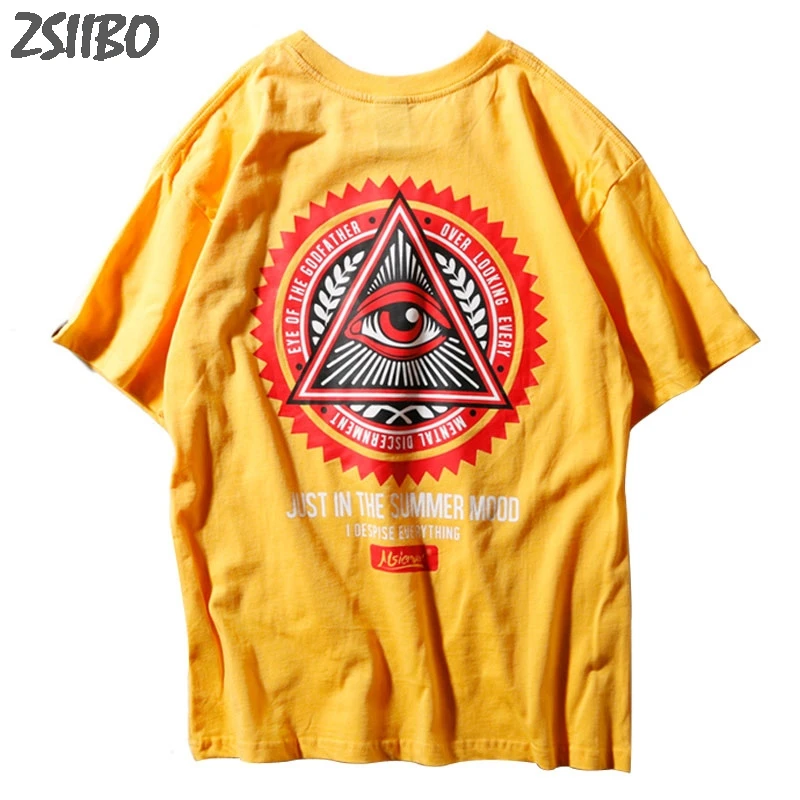 

Geometry Triangle Eye Men's T Shirts Men Triangle Hip Hop Eye of Godfather Printed Short Sleeve tshirts Streetwear T-Shirt Tops