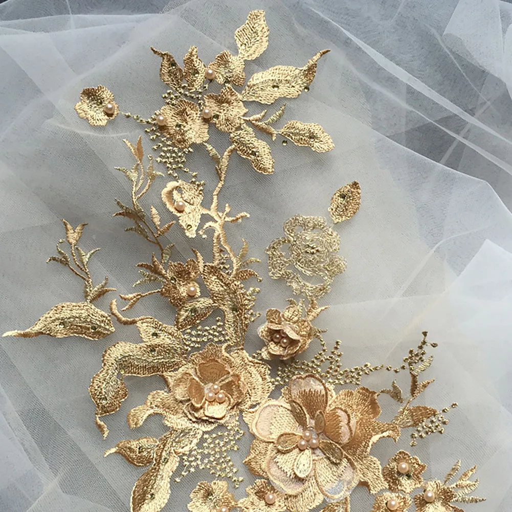

Beaded Flowers For Clothes Bridal Lace Fabric Embroidery Applique DIY Patches Sticker Sewing Tool 3D Rhinestone Accessories