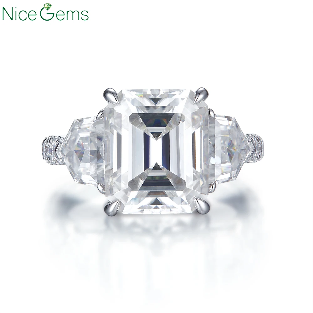 

Кольцо обручальное NiceGems из белого золота с изумрудом, диаметром 14 к, обручальное кольцо с муассанитом диаметром 7CT DF, цвет 9,2 CTW