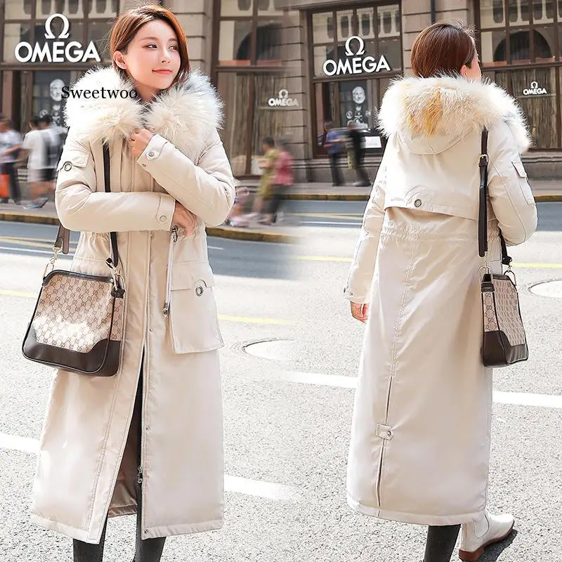 Women X-Long Parkas Jacket Thick Warm Winter Big Fur collar hooded Jacket Coats Winter Casual Parkas Outwear 2020