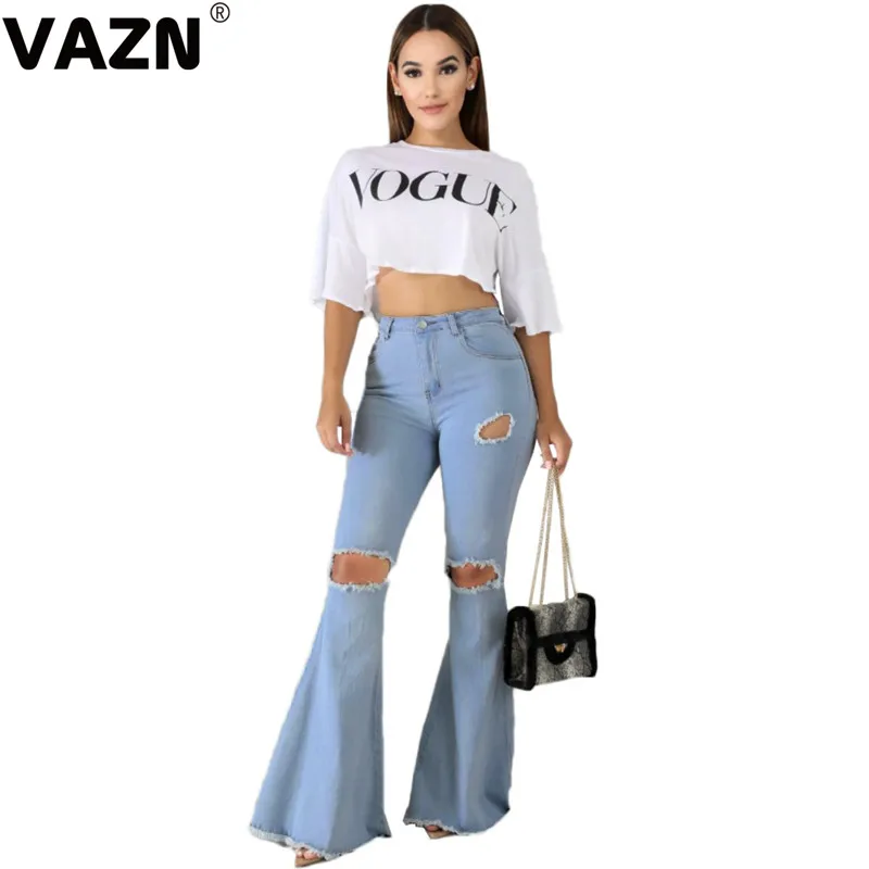 VAZN KM8063, новинка, джинсы с дырками, элегантные, для зрелых лет, сексуальные, высокие, формальные комбинезоны, высокая талия, для женщин, длинные, тонкие сапоги, укороченные штаны