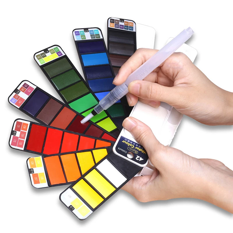 

Promotion 18/25/33/42 Colors Solid Watercolor Paint Foldable Set With Water Brush Pen Watercolor Pigment For Draw Art Supplie
