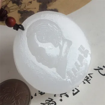 

Afghan White Jade Chairman Head Mao Zedong Peace Symbol Pendant Men and Women Jade Necklace Jade Pendant