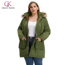 Grace Karin, Женская парка, повседневная верхняя одежда, утолщенное пальто с меховым капюшоном, зимняя теплая парка, куртки и пальто с флисовой подкладкой размера плюс