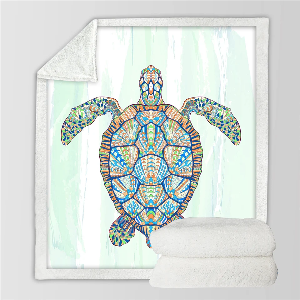 Постельные принадлежности Outlet Черепашки шерпа одеяло для детей взрослых черепаха мягкий плюшевый плед диван синий зеленый морской животное тонкое одеяло